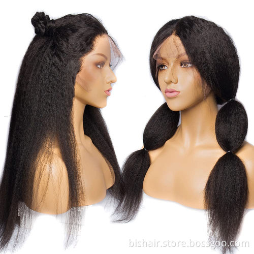 Wholesale price 12 inch Brazilian T Lace Fhd lace wig african for black women Yaki curlyront wig Human hair natural color